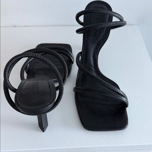 SCHUTZ Black Spiraled Strap Square-Toe Heels